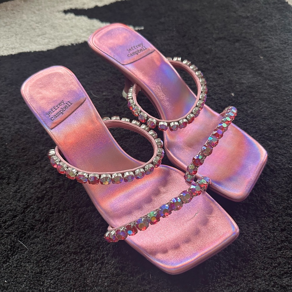 Jeffrey Campbell Iridescent Pink Heels with Gem Accents